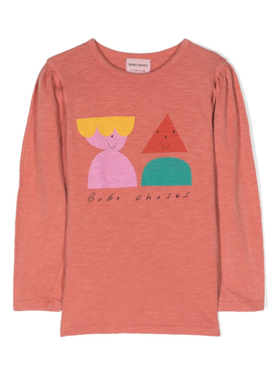 Shop Bobo Choses Funny Friends Puffed-sleeves Sweatshirt In Orange