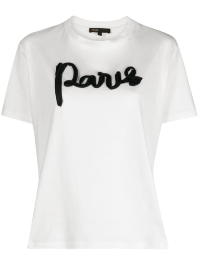 Shop Maje Paris-appliqué Cotton T-shirt In White