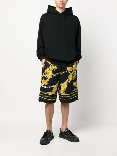 Shop Versace Jeans Couture Barocco-print Track Shorts In Black