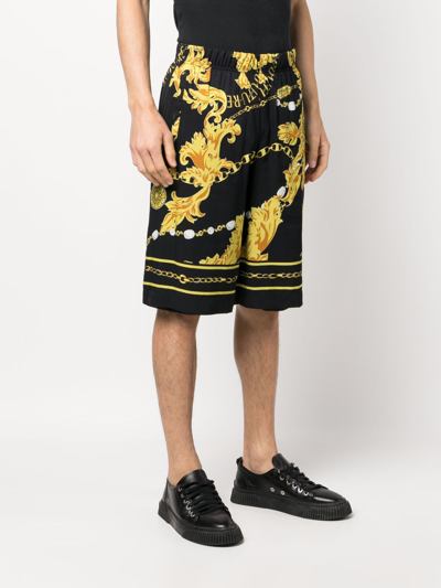 Shop Versace Jeans Couture Barocco-print Track Shorts In Black