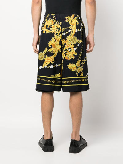 Shop Versace Jeans Couture Barocco-print Track Shorts In Black