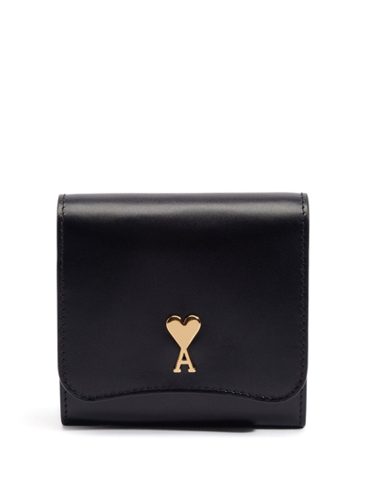 Shop Ami Alexandre Mattiussi Logo Leather Cardholder In Black