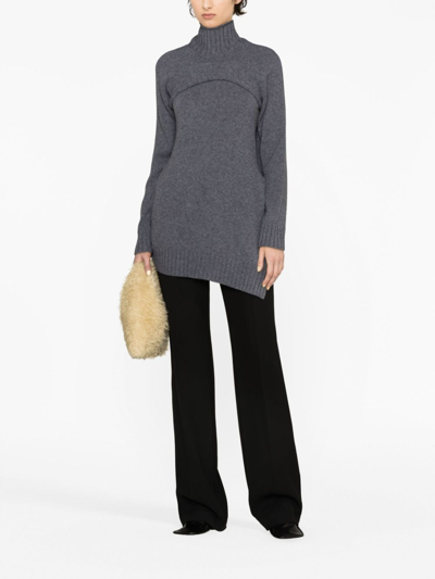 Jil Sander Detachable-panel Ribbed-knit Jumper In Grey