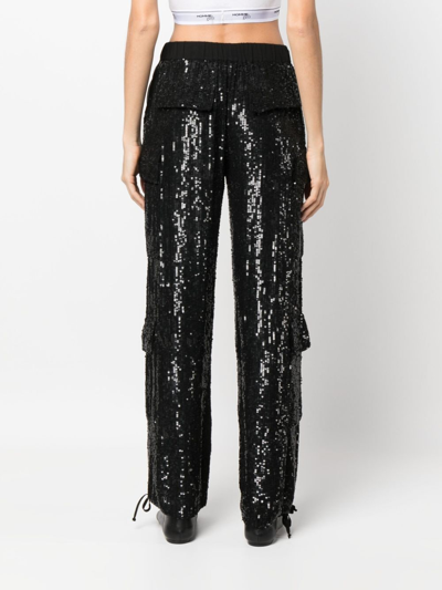 Shop P.a.r.o.s.h Sequinned Straight-leg Cargo Trousers In Black