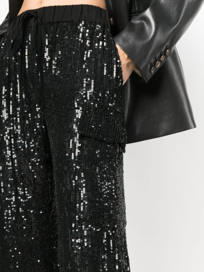 Shop P.a.r.o.s.h Sequinned Straight-leg Cargo Trousers In Black