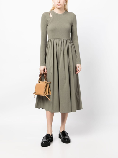 Shop B+ab Long-sleeved A-line Midi Dress In 绿色