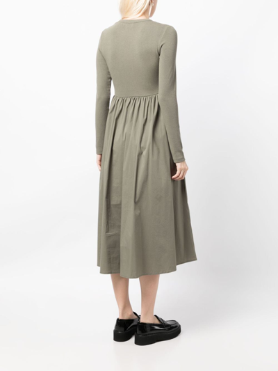 Shop B+ab Long-sleeved A-line Midi Dress In 绿色