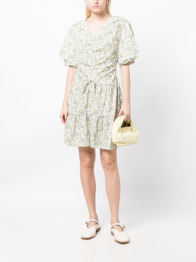 Shop B+ab Floral-print Short-sleeved Dress In 绿色