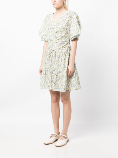 Shop B+ab Floral-print Short-sleeved Dress In 绿色