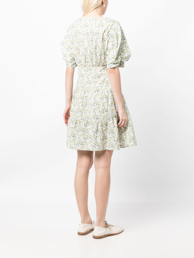 Shop B+ab Floral-print Short-sleeved Dress In 绿色