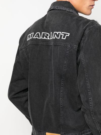 Shop Isabel Marant Jango Logo-embroidered Denim Jacket In Black