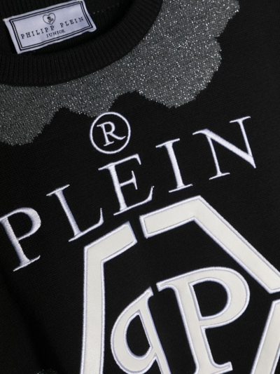 Shop Philipp Plein Junior Logo-embroidered Cotton Jumper In Black