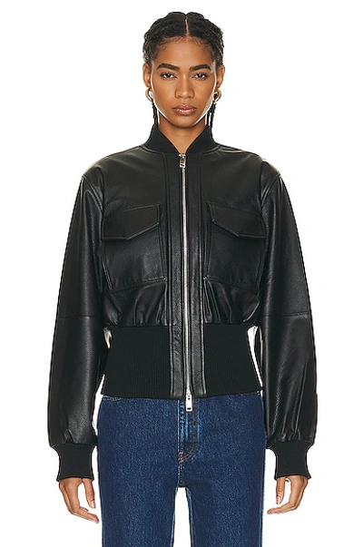 Grlfrnd The Cropped Leather Bomber In Black