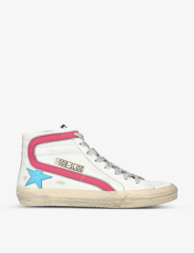 Shop Golden Goose Slide 82338 Logo-print Faux-leather High-top Trainers In White/oth