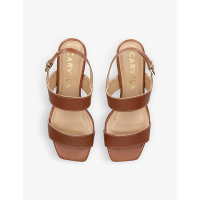 Shop Carvela Women's Tan Jetset Wedge-heel Leather Sandals
