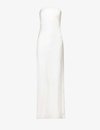 Shop Six Stories Women's White Bandeau-neck Satin Maxi Dress