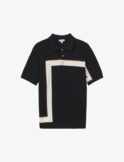 Shop Reiss Men's Navy Bello Stripe Slim-fit Cotton-blend Polo