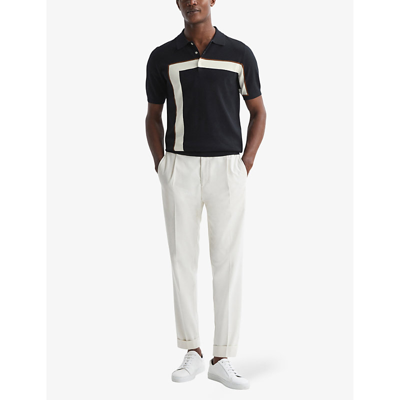 Shop Reiss Men's Navy Bello Stripe Slim-fit Cotton-blend Polo