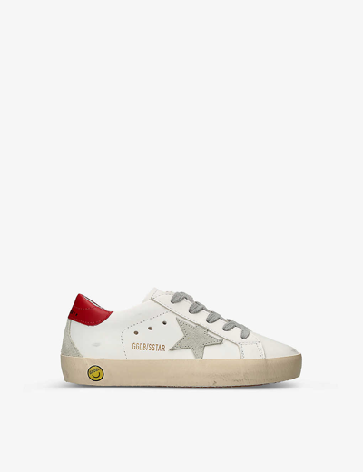 Shop Golden Goose Boys White/red Kids Superstar Logo-print Leather Low-top Trainers 6 Months-5 Years