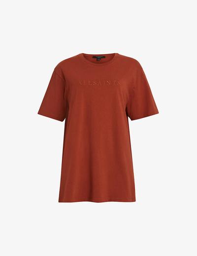 Shop Allsaints Women's Rust Brown Pippa Boyfriend Cotton-jersey T-shirt