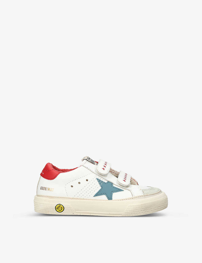 Shop Golden Goose Boys White/red Kids May Logo-print Leather Low-top Trainers 6 Months-5 Years