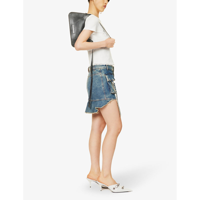 Shop Blumarine Women's Allure Cargo Faded-wash Mid-rise Stretch-denim Mini Skirt