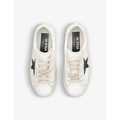 Shop Golden Goose Women's White/oth Hi Star 11386 Logo-print Leather Low-top Trainer