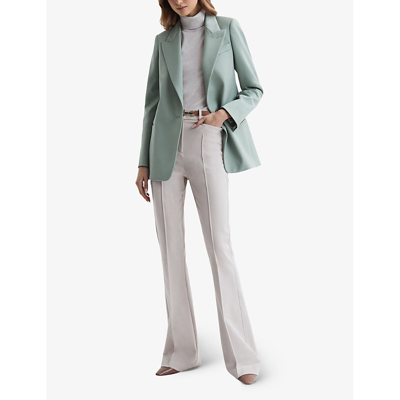 Shop Reiss Women's Green Celeste Peak-lapel Stretch Wool-blend Blazer