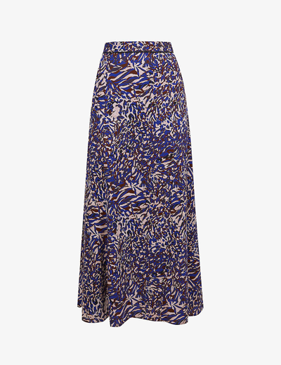 Shop Reiss Women's Blue Katia Graphic-print Woven Midi Skirt