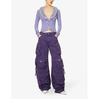 Shop Blumarine Women's Ultraviolet Ice Faux Fur-trim Slim-fit Knitted Cardigan