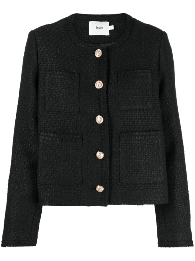 Shop B+ab Round-neck Button-down Jacket In Black