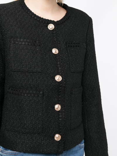 Shop B+ab Round-neck Button-down Jacket In Black