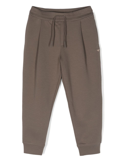 Shop Emporio Armani Pleat-detail Jersey Track Pants In Brown