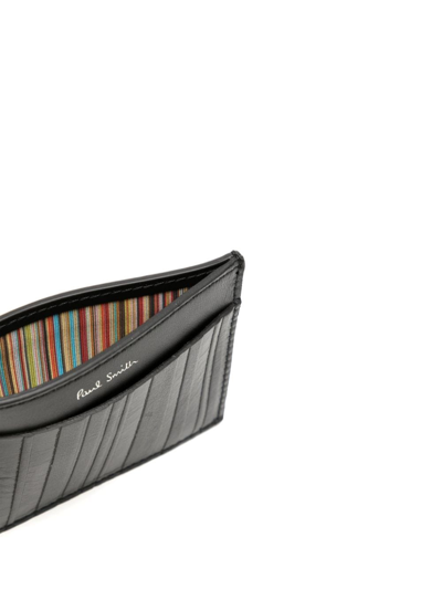 Shop Paul Smith Shadow-stripe Leather Cardholder In Black