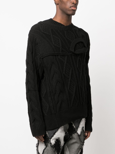 Shop Feng Chen Wang Double-collar Cable-knit Jumper In Black