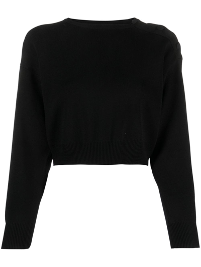 Shop Yves Salomon Fine-knit Cropped Sweatshirt In Black