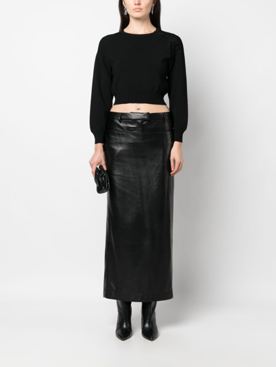 Shop Yves Salomon Fine-knit Cropped Sweatshirt In Black