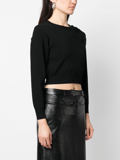 Shop Yves Salomon Fine-knit Cropped Sweatshirt In Black