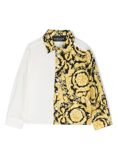 Shop Versace Barocco-print Cotton Shirt In White