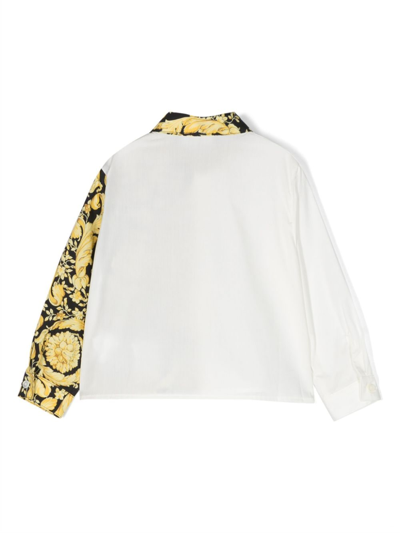 Shop Versace Barocco-print Cotton Shirt In White