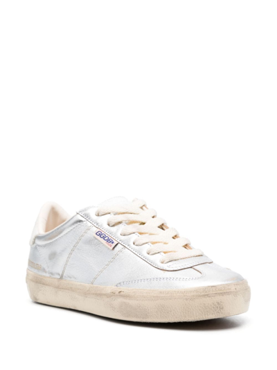 Golden Goose 'soulstar' Metallic Low Top Sneakers With Logo Patch On The Tongue And Logo Lettering On Side And He In Silver