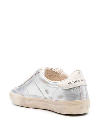Golden Goose 'soulstar' Metallic Low Top Sneakers With Logo Patch On The Tongue And Logo Lettering On Side And He In Silver