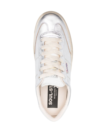 Golden Goose 'soulstar' Metallic Low Top Sneakers With Logo Patch On The Tongue And Logo Lettering On Side And He In Silver