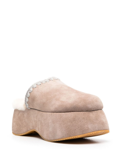 Mou Whipstitch 70mm Suede Platform Slippers In Neutrals