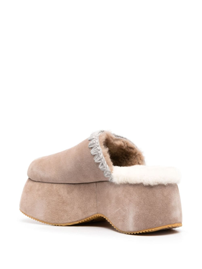 Mou Whipstitch 70mm Suede Platform Slippers In Neutrals