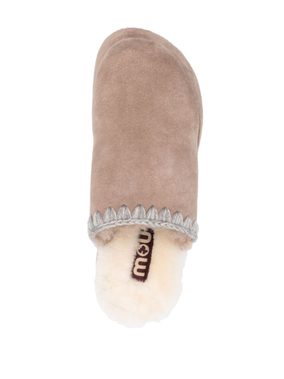 Mou Whipstitch 70mm Suede Platform Slippers In Neutrals