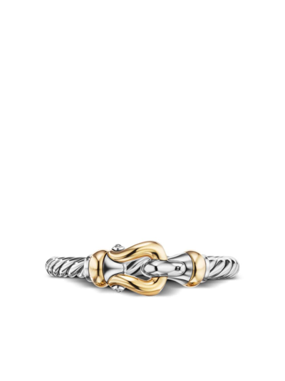 David Yurman 18kt Yellow Gold And Sterling Silver Petite Buckle Ring In Silver