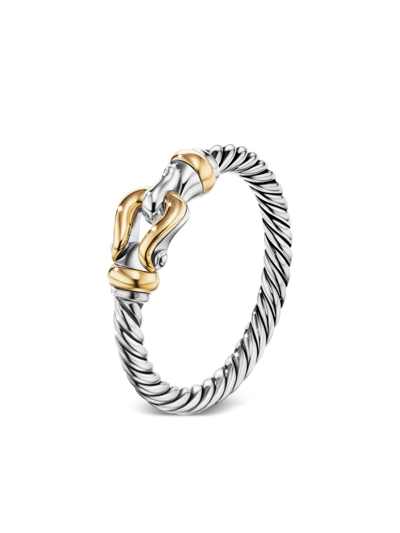 Shop David Yurman 18kt Yellow Gold And Sterling Silver Petite Buckle Ring