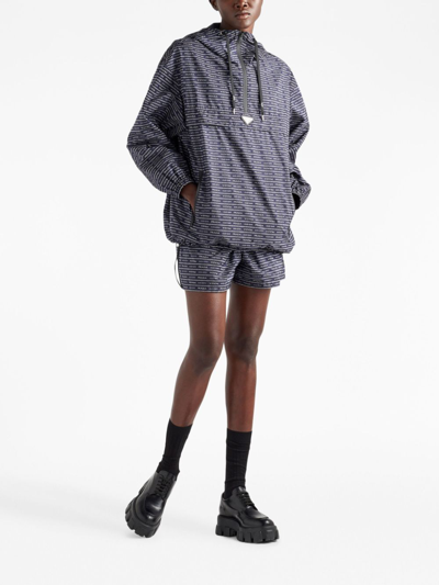 Prada Logo-print Nylon Blouson Jacket In Blue