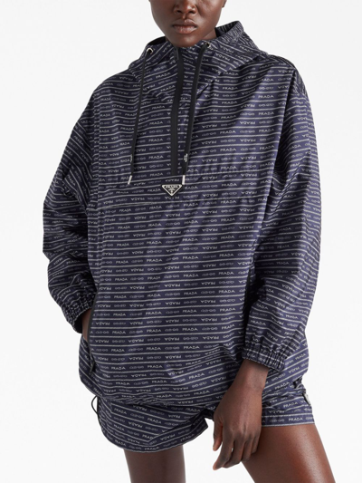 Prada Logo-print Nylon Blouson Jacket In Blue